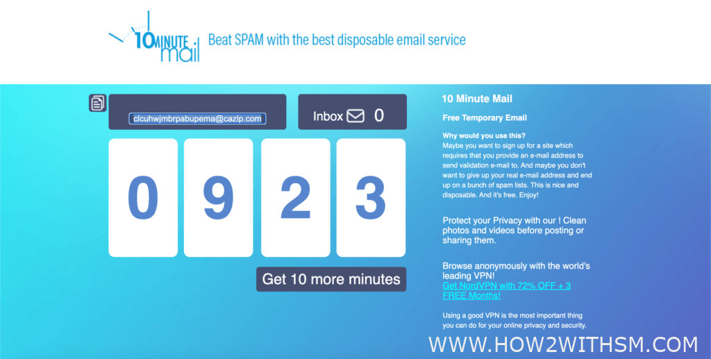 10minutemail.com Website